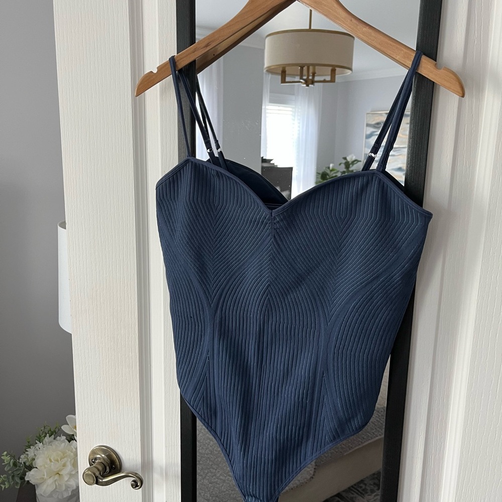 Dynamite Blue Asymmetrical Sleeveless Bodysuit